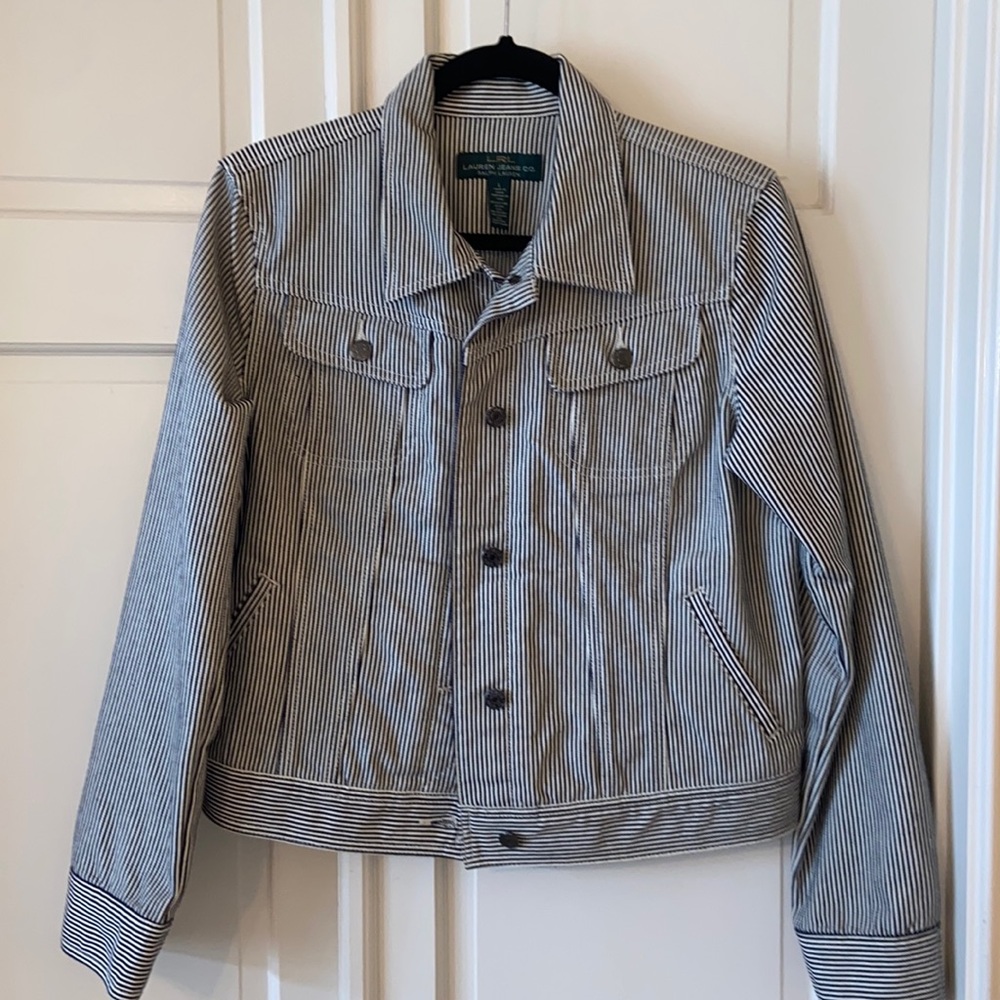 LRL Jeans Co. Blue & White Train 🚂 Engineer Denim Jacket